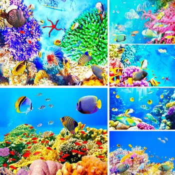 Подводный мир, Дельфины, Кораллы, Морские водоросли, Морское дно, Аквариум, Тематический фон для фотосъемки, Фон для детского Дня рождения