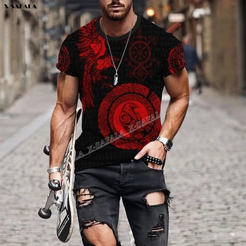Популярная мужская футболка с 3D-принтом Red Raven Viking, футболка с коротким рукавом из молочного волокна, ощущение детской кожи, Дышащая, быстро сохнет