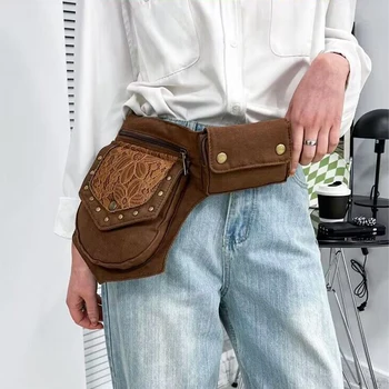 Поясная сумка в стиле ретро с заклепками в стиле стимпанк, холщовая рыцарская нагрудная сумка через плечо, многофункциональная нагрудная сумка для хранения, унисекс