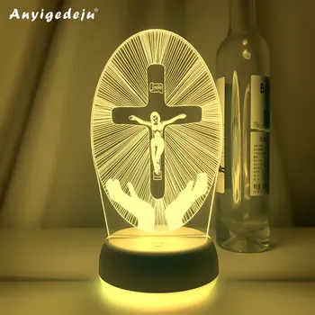 Распятие Иисуса, светодиодный ночник для церковных декоративных светильников, классный подарок для христиан, настольная лампа для комнаты с батарейным питанием от Usb