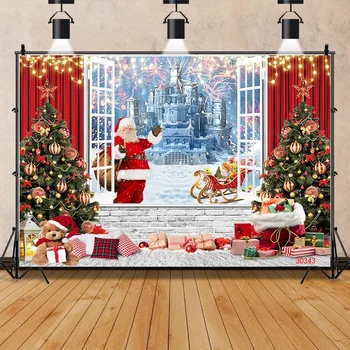 Рождественская елка, венок на окно, фон для фотосъемки, Деревянные двери, Снеговик, кинотеатр, сосна, Новогодний реквизит PNT-02