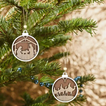 Рождественская елка, украшение своими руками, Подвесные украшения, деревянные круглые безделушки, бирки, Декор для рождественской вечеринки, Подвеска, Рождественские подарки