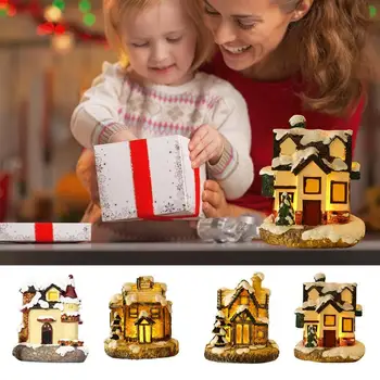 Рождественские деревенские домики, ретро-елочные украшения, декоративная смола для дома, рождественское свечение 