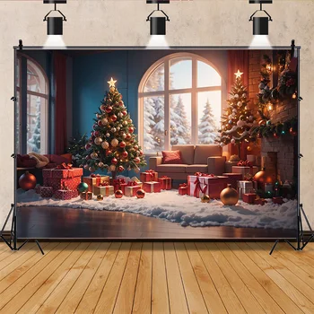 Рождественские фоны для фотосъемки в ШУОЖИКЕ, Украшение для гостиной, Зеленый Дверной венок, Фоновый реквизит для фотостудии, QS-44