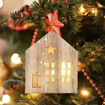 Рождественский декор деревянного дома в форме дома Рождественские Светящиеся деревянные украшения Мини-дом Рождественское Деревянное Светящееся украшение