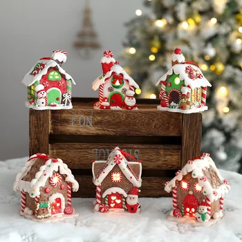 Рождественский домик из мягкой керамики со светодиодной подвеской Снеговик Санта Рождественская Елка Подвесное украшение для новогоднего рождественского декора 2023 года