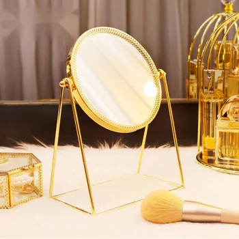 Роскошное зеркало для макияжа Gold Light Ins Wind Домашнее настольное маленькое зеркало в студенческом общежитии Настольное зеркало высокой четкости