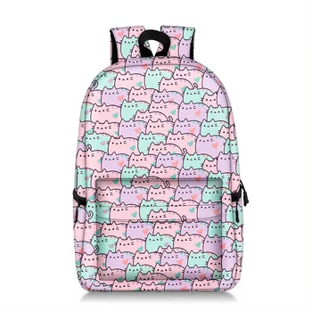 Рюкзак с принтом кота, рюкзак с рисунком аниме Каваи, школьный рюкзак, нейлоновые дорожные рюкзаки, мультяшные школьные сумки для девочек-подростков
