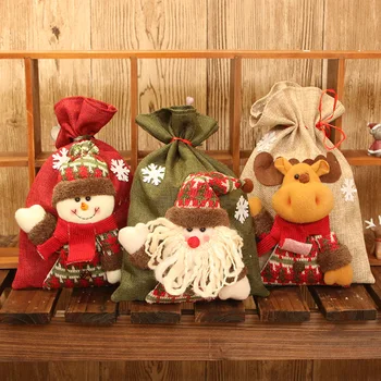 Санта Снеговик Лось Подарочный Пакет Конфеты Снежинка Хрустящая Сумка На Шнурке Новый Год 2021 Ноэль Представляет Веселые Рождественские Украшения для Дома