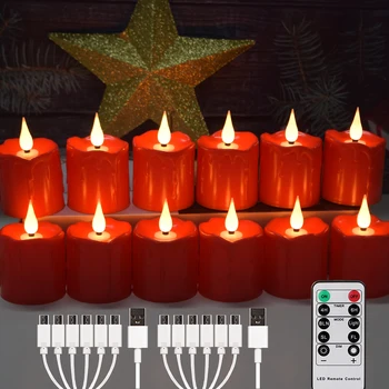 Светодиодные перезаряжаемые свечи, Время зарядки через USB, Дистанционное мерцание, Обетная свеча, Рождество, Хэллоуин, Домашние декоративные свечи, Красный