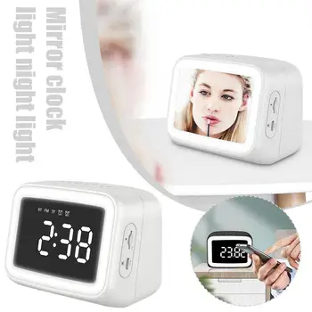 Светодиодный будильник с динамиком Bluetooth Зеркальный экран светодиодные цифровые часы Температура FM-радио для спальни Декор офиса Настольные часы