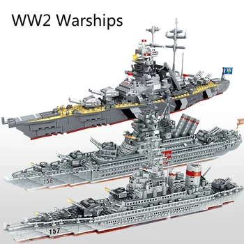 Серия Военных Кораблей WW2 Строительные Блоки Линкор Бисмарк Колосс Модель WW2 Военный Солдат Оружие Игрушки