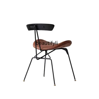 Современный минималистичный Классический обеденный стул в скандинавском стиле, Железный Многослойный шпон, Искусственная кожа, кресло для отдыха, Доступная роскошь, мода