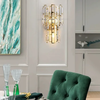 Современный свет, Роскошная прямоугольная хрустальная настенная лампа-бра, декор для гостиной, спальни, кабинета, светодиодное освещение в помещении