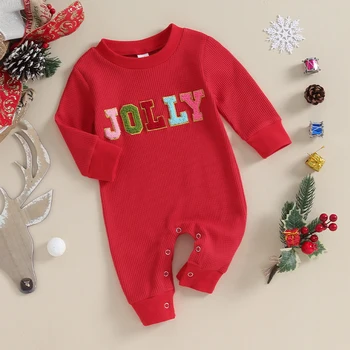 Толстовка для маленьких мальчиков и девочек, Комбинезон, Свитер с вышивкой, Комбинезон с длинным рукавом, боди, Рождественский наряд для новорожденных