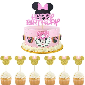 Украшение торта с Минни с Днем рождения Тема Минни Маус На Первый день рождения Для детей и девочек Принадлежности для торта на День рождения Украшения