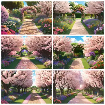Фон для фотосъемки MOON.QG Весенние цветы Сад, арка, дорожка, фон для фотосессии на заказ, реквизит для фотосессии на детской вечеринке