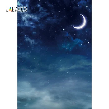 Фотофоны Laeacco, блестящие обои для вечеринки с Луной и звездами, ночные живописные фотографические фоны, фотосессия, фотостудия