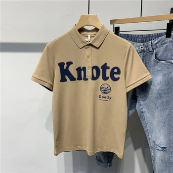 Футболка с коротким рукавом с буквенным принтом 2023, летняя трендовая повседневная рубашка с лацканами, Корейская свободная универсальная рубашка с отложным воротником