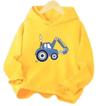Худи для экскаваторов Для маленьких мальчиков, пуловеры с длинными рукавами, толстовка, Детская одежда, хлопковые топы для автомобилей с локомотивом