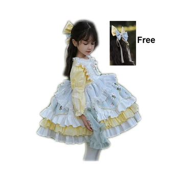Элитный бутик детской одежды, милое платье принцессы в стиле Лолиты с длинными рукавами для маленьких девочек на Рождество, крещение, День рождения